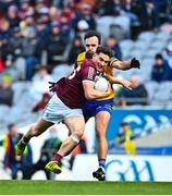 3 April 2022; Finnian Ó Laoí of Galway in action against Donie Smith of Roscommon during the Allianz Football League Division 2 Final match between Roscommon and Galway at Croke Park in Dublin. Photo by Eóin Noonan/Sportsfile