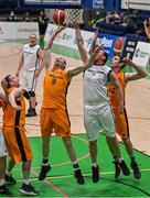 3 April 2022; Tony McDonagh of Dublin Vikings contests possession with Midland Masters players, from left, Aidan Gallagher, Anthony Dunne and Greg Dunne during the InsureMyHouse.ie Masters Over 40’s Men National Cup Final match between Midlands Masters, Laois and Dublin Vikings at the National Basketball Arena in Dublin. Photo by Brendan Moran/Sportsfile