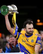 3 April 2022; The Roscommon captain Donie Smith lifts the cup after the Allianz Football League Division 2 Final match between Roscommon and Galway at Croke Park in Dublin. Photo by Ray McManus/Sportsfile