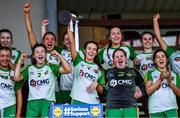 3 April 2022; Offaly captain Róisín Ennis lifts the cup after the Lidl Ladies Football National League Division 4 Final match between Limerick and Offaly at St Brendan's Park in Birr, Offaly. Photo by Ben McShane/Sportsfile