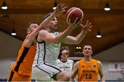 3 April 2022; Paddy Kelly of Dublin Vikings in action against Alan Burnell of Midland Masters during the InsureMyHouse.ie Masters Over 40’s Men National Cup Final match between Midlands Masters, Laois and Dublin Vikings at the National Basketball Arena in Dublin. Photo by Brendan Moran/Sportsfile