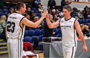 3 April 2022; Peder Madsen, right, and Solius Kulvelis of Dublin Vikings celebrate after the InsureMyHouse.ie Masters Over 40’s Men National Cup Final match between Midlands Masters, Laois and Dublin Vikings at the National Basketball Arena in Dublin. Photo by Brendan Moran/Sportsfile