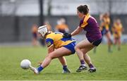 3 April 2022; Aisling Hanly of Roscommon in action against Ciara Neville of Wexford during the Lidl Ladies Football National League Division 3 Final match between Roscommon and Wexford at St Brendan's Park in Birr, Offaly. Photo by Ben McShane/Sportsfile