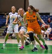 3 April 2022; Anne Marie Troy of Midland Masters in action against Maria Harty of Glanmire during the InsureMyHouse.ie Masters Over 40’s Women National Cup Final match between Glanmire, Cork and Midlands Masters, Laois at the National Basketball Arena in Dublin. Photo by Brendan Moran/Sportsfile