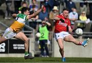 27 March 2022; Brian Hurley of Cork in action against James Lalor of Offaly during the Allianz Football League Division 2 match between Offaly and Cork at Bord na Mona O'Connor Park in Tullamore, Offaly. Photo by Sam Barnes/Sportsfile
