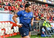 2 April 2022; Michael Ala'alatoa of Leinster runs out before the United Rugby Championship match between Munster and Leinster at Thomond Park in Limerick. Photo by Harry Murphy/Sportsfile