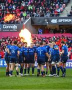 2 April 2022; Leinster players huddle before the United Rugby Championship match between Munster and Leinster at Thomond Park in Limerick. Photo by Harry Murphy/Sportsfile