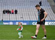 3 April 2022; Lee Keegan of Mayo and his daughter Líle after the Allianz Football League Division 1 Final match between Kerry and Mayo at Croke Park in Dublin. Photo by Eóin Noonan/Sportsfile