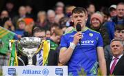 3 April 2022; Kerry captain David Clifford mentions Red Óg Murphy of Sligo in his acceptance speech after the Allianz Football League Division 1 Final match between Kerry and Mayo at Croke Park in Dublin. Photo by Ray McManus/Sportsfile