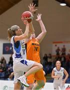 3 April 2022; Juliet Murphy of Glanmire in action against Anna Reddin of Midland Masters during the InsureMyHouse.ie Masters Over 40’s Women National Cup Final match between Glanmire, Cork and Midlands Masters, Laois at the National Basketball Arena in Dublin. Photo by Brendan Moran/Sportsfile