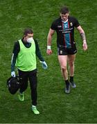 3 April 2022; Jordan Flynn of Mayo leaves the pitch to receive medical attention for an injury during the Allianz Football League Division 1 Final match between Kerry and Mayo at Croke Park in Dublin. Photo by Piaras Ó Mídheach/Sportsfile