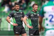 2 April 2022; Tiernan O’Halloran, left, and Jack Carty of Connacht during the United Rugby Championship match between Benetton and Connacht at Stadio di Monigo in Treviso, Italy. Photo by Roberto Bregani/Sportsfile