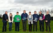 4 April 2022; St Fechin's Gaa club committee, from left, John McEvoy, Chairman, Mairead Ni Loinsigh, Secretary, Michelle Mooney, PRO, Uachtarán Chumann Lúthchleas Gael Larry McCarthy, Mary Brisceo, Tresurer, Ard Stiúrthóir of the GAA Tom Ryan John Savage, honorary president and Aidan Green, finance during GAA National Strategy Launch at St Fechin’s GAA Club in Termonfeckin, Louth. Photo by Eóin Noonan/Sportsfile