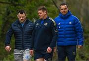 4 April 2022; Leinster players, from left, Cian Healy, Tadhg Furlong and James Lowe during Leinster Rugby squad training session at UCD in Dublin. Photo by Harry Murphy/Sportsfile