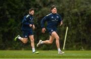 4 April 2022; Max O'Reilly, right, and Ross Byrne during Leinster Rugby squad training session at UCD in Dublin. Photo by Harry Murphy/Sportsfile