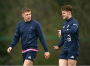 4 April 2022; Garry Ringrose, left, and Rob Russell during Leinster Rugby squad training session at UCD in Dublin. Photo by Harry Murphy/Sportsfile