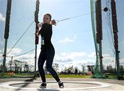 3 April 2022; Eadaoin Towey of Fanahan Mc Sweeney AC, Cork, competing in the under 17 girls hammer during the AAI National Spring Throws Championships at Templemore Athletics Club in Tipperary. Photo by Sam Barnes/Sportsfile
