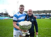 3 April 2022; Paddy McCarthy of Blackrock College and coach Seamus Toomey after the Bank of Ireland Leinster Rugby Schools Senior Cup Final match between Gonzaga College and Blackrock College at the RDS Arena in Dublin. Photo by Harry Murphy/Sportsfile