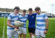 3 April 2022; Blackrock College players, from left, Kevin Jackson, Will Fitzgerald, Paddy Van Zuydam and Jack Molony during the Bank of Ireland Leinster Rugby Schools Senior Cup Final match between Gonzaga College and Blackrock College at the RDS Arena in Dublin. Photo by Harry Murphy/Sportsfile