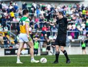 27 March 2022; Referee Niall Cullen signals a penalty during the Allianz Football League Division 2 match between Offaly and Cork at Bord na Mona O'Connor Park in Tullamore, Offaly. Photo by Sam Barnes/Sportsfile