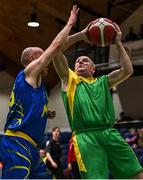 1 April 2022; Jim Hughes of Killarney Cougars in action against Noel O'Hara of UCD Lions during the InsureMyHouse.ie Masters Over 50’s Men National Cup Final match between Killarney Cougars and UCD Lions at the National Basketball Arena in Dublin. Photo by Sam Barnes/Sportsfile