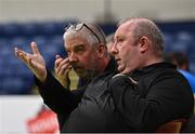 1 April 2022; UCD Lions head coach Pat Morahan, right and UCD Lions assistant coach John Gobbett during the InsureMyHouse.ie Masters Over 50’s Men National Cup Final match between Killarney Cougars and UCD Lions at the National Basketball Arena in Dublin. Photo by Sam Barnes/Sportsfile