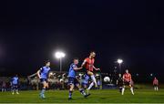 4 April 2022; Cameron Dummigan of Derry City in action against Michael Gallagher of UCD during the SSE Airtricity League Premier Division match between UCD and Derry City at UCD Bowl in Dublin. Photo by Ramsey Cardy/Sportsfile