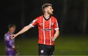 4 April 2022; Ronan Boyce of Derry City celebrates after scoring his side's second goal  during the SSE Airtricity League Premier Division match between UCD and Derry City at UCD Bowl in Dublin. Photo by Ramsey Cardy/Sportsfile