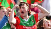 3 April 2022; A mayo supporter celebrates an early score during the Allianz Football League Division 1 Final match between Kerry and Mayo at Croke Park in Dublin. Photo by Ray McManus/Sportsfile