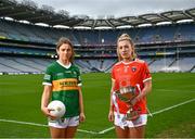 5 April 2022; Armagh captain Kelly Mallon and Kerry captain Anna Galvin in attendance at Croke Park ahead of next Sunday’s Lidl National League Divisions 1 and 2 Finals at the venue. Armagh will play Kerry in the Division 2 Final at 2pm, followed by the Division 1 Final between Donegal and Meath at 4pm. Both games will be televised live on TG4 and ticket information is available by visiting https://bit.ly/3Ni0LRN #SeriousSupport Photo by David Fitzgerald/Sportsfile