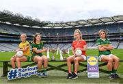 5 April 2022; Donegal captain Niamh McLaughlin, Meath captain Shauna Ennis, Armagh captain Kelly Mallon and Kerry captain Anna Galvin pictured at Croke Park ahead of next Sunday’s Lidl National League Divisions 1 and 2 Finals at the venue. Armagh will play Kerry in the Division 2 Final at 2pm, followed by the Division 1 Final between Donegal and Meath at 4pm. Both games will be televised live on TG4 and ticket information is available by visiting https://bit.ly/3Ni0LRN #SeriousSupport Photo by David Fitzgerald/Sportsfile