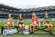 5 April 2022; Donegal captain Niamh McLaughlin, Meath captain Shauna Ennis, Armagh captain Kelly Mallon and Kerry captain Anna Galvin pictured at Croke Park ahead of next Sunday’s Lidl National League Divisions 1 and 2 Finals at the venue. Armagh will play Kerry in the Division 2 Final at 2pm, followed by the Division 1 Final between Donegal and Meath at 4pm. Both games will be televised live on TG4 and ticket information is available by visiting https://bit.ly/3Ni0LRN #SeriousSupport Photo by David Fitzgerald/Sportsfile