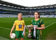 5 April 2022; Donegal captain Niamh McLaughlin and Meath captain Shauna Ennis pictured at Croke Park ahead of next Sunday’s Lidl National League Divisions 1 and 2 Finals at the venue. Armagh will play Kerry in the Division 2 Final at 2pm, followed by the Division 1 Final between Donegal and Meath at 4pm. Both games will be televised live on TG4 and ticket information is available by visiting https://bit.ly/3Ni0LRN #SeriousSupport Photo by David Fitzgerald/Sportsfile
