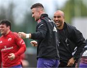 5 April 2022; Simon Zebo with Shane Daly, left, during Munster rugby squad training at University of Limerick in Limerick. Photo by Piaras Ó Mídheach/Sportsfile