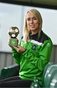 7 April 2022; Stephanie Roche of Peamount United with her SSE Airtricity Women’s National League Player of the Month award for March at PRL Park in Dublin. Photo by Sam Barnes/Sportsfile