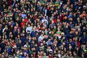 3 April 2022; Supporters of both teams, in the Hogan Stand, during the National Anthem before the Allianz Football League Division 1 Final match between Kerry and Mayo at Croke Park in Dublin. Photo by Ray McManus/Sportsfile