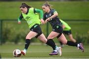 5 April 2022; Lucy Quinn, left, and Chloe Mustaki during a Republic of Ireland Women training session at the FAI National Training Centre in Abbotstown, Dublin. Photo by Stephen McCarthy/Sportsfile