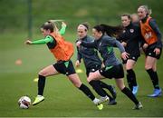 5 April 2022; Jamie Finn in action against Áine O'Gorman and Ciara Grant during a Republic of Ireland Women training session at the FAI National Training Centre in Abbotstown, Dublin. Photo by Stephen McCarthy/Sportsfile