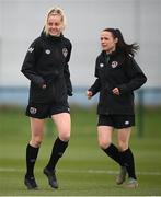5 April 2022; Claire Walsh, left, and Áine O'Gorman during a Republic of Ireland Women training session at the FAI National Training Centre in Abbotstown, Dublin. Photo by Stephen McCarthy/Sportsfile
