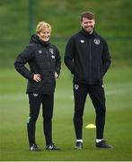 5 April 2022; Manager Vera Pauw and assistant manager Tom Elms during a Republic of Ireland Women training session at the FAI National Training Centre in Abbotstown, Dublin. Photo by Stephen McCarthy/Sportsfile