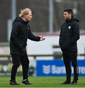 5 April 2022; Sligo Rovers manager Liam Buckley, left, and assistant manager John Russell before the SSE Airtricity League Premier Division match between Sligo Rovers and Bohemians at The Showgrounds in Sligo. Photo by Ramsey Cardy/Sportsfile