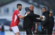 5 April 2022; Bohemians manager Keith Long keeps the ball from Sligo Rovers' Robbie McCourt during the SSE Airtricity League Premier Division match between Sligo Rovers and Bohemians at The Showgrounds in Sligo. Photo by Ramsey Cardy/Sportsfile