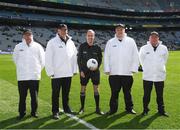 3 April 2022; Referee Niall Cullen and his umpires before the Allianz Football League Division 2 Final match between Roscommon and Galway at Croke Park in Dublin. Photo by Ray McManus/Sportsfile