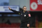 5 April 2022; Referee David Dunne during the SSE Airtricity League Premier Division match between Sligo Rovers and Bohemians at The Showgrounds in Sligo. Photo by Ramsey Cardy/Sportsfile