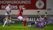 5 April 2022; Will Fitzgerald of Sligo Rovers in action against Bohemians goalkeeper James Talbot, right, and Max Murphy during the SSE Airtricity League Premier Division match between Sligo Rovers and Bohemians at The Showgrounds in Sligo. Photo by Ramsey Cardy/Sportsfile