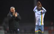 5 April 2022; Bohemians manager Keith Long and Junior Ogedi-Uzokwe after their side's victory in the SSE Airtricity League Premier Division match between Sligo Rovers and Bohemians at The Showgrounds in Sligo. Photo by Ramsey Cardy/Sportsfile