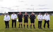 1 April 2022; Referee Shane Curley and his officials before the Lidl All Ireland Post Primary Schools Senior ‘B’ Championship Final match between Mount Saint Michael, Claremorris, Mayo and Coláiste Oiriall, Monaghan at Glennon Brothers Pearse Park in Longford.     Photo by Ramsey Cardy/Sportsfile