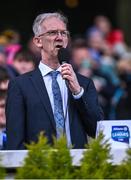 2 April 2022; Leinster GAA chairman Pat Teehan makes a speech after the Allianz Football League Division 4 Final match between Cavan and Tipperary at Croke Park in Dublin. Photo by Piaras Ó Mídheach/Sportsfile