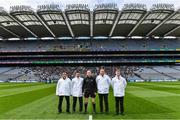 2 April 2022; Referee John Hickey with his umpires before the Allianz Football League Division 4 Final match between Cavan and Tipperary at Croke Park in Dublin. Photo by Piaras Ó Mídheach/Sportsfile
