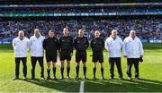 2 April 2022; Referee Brendan Griffin with his match officials before the Allianz Football League Division 3 Final match between Louth and Limerick at Croke Park in Dublin. Photo by Piaras Ó Mídheach/Sportsfile